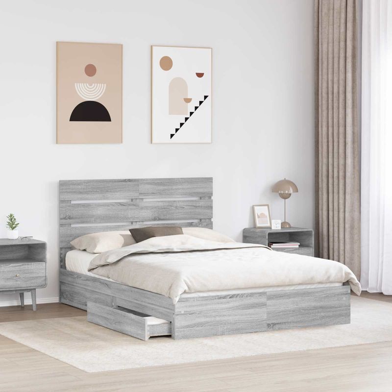 Casa si Gradina - Mobilier - Paturi si accesorii - Paturi - Pat cu storage cu sertar Gri Sonoma 140 x 200 cm Lemn compozit - Infinity.ro