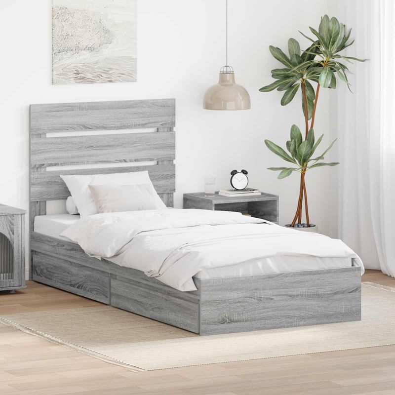Casa si Gradina - Mobilier - Paturi si accesorii - Paturi - Pat cu storage cu sertar Gri Sonoma 90 x 190 cm Lemn compozit - Infinity.ro