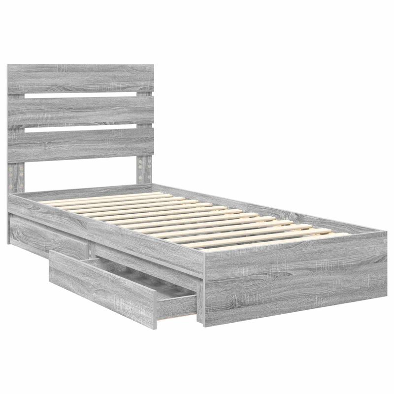 Casa si Gradina - Mobilier - Paturi si accesorii - Paturi - Pat cu storage cu sertar Gri Sonoma 90 x 190 cm Lemn compozit - Infinity.ro