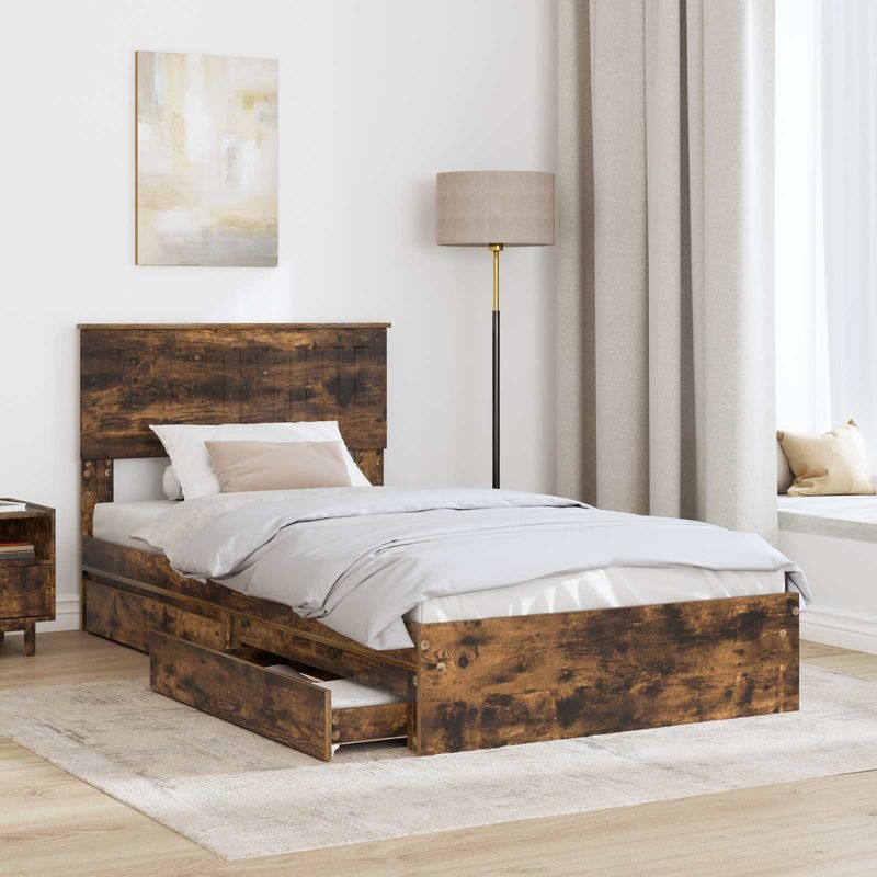 Casa si Gradina - Mobilier - Paturi si accesorii - Paturi - Pat cu storage Stejar fumuriu 100 x 200 cm Lemn compozit - Infinity.ro