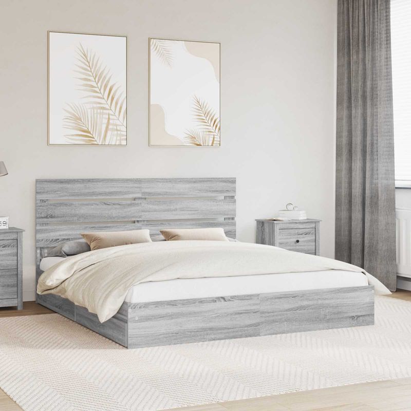 Casa si Gradina - Mobilier - Paturi si accesorii - Paturi - Pat cu storage cu sertar Gri Sonoma 180 x 200 cm Lemn compozit - Infinity.ro