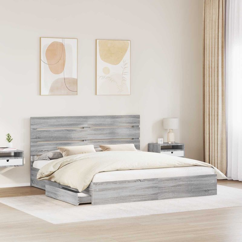 Casa si Gradina - Mobilier - Paturi si accesorii - Paturi - Pat cu storage cu sertar Gri Sonoma 180 x 200 cm Lemn compozit - Infinity.ro