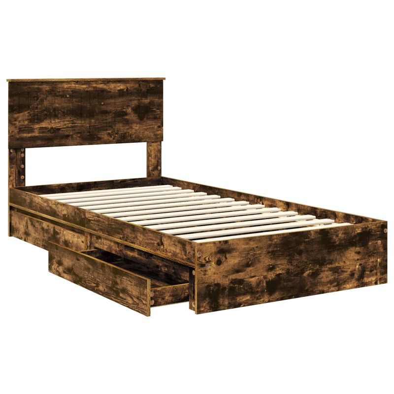 Casa si Gradina - Mobilier - Paturi si accesorii - Paturi - Pat cu storage Stejar fumuriu 100 x 200 cm Lemn compozit - Infinity.ro