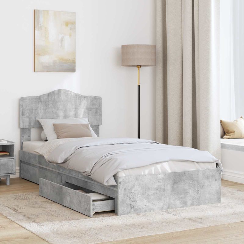 Casa si Gradina - Mobilier - Paturi si accesorii - Paturi - Pat cu storage Gri din beton 90 x 190 cm Lemn compozit - Infinity.ro