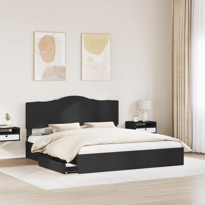 Casa si Gradina - Mobilier - Paturi si accesorii - Paturi - Pat cu storage cu headboard Negru 180 x 200 cm Lemn compozit - Infinity.ro
