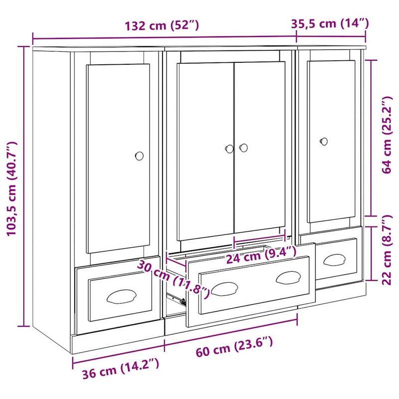 Casa si Gradina - Mobilier - Comode si corpuri - Comode - Bufet cu sertar 3 pcs Stejar Artizanal Lemn compozit - Infinity.ro