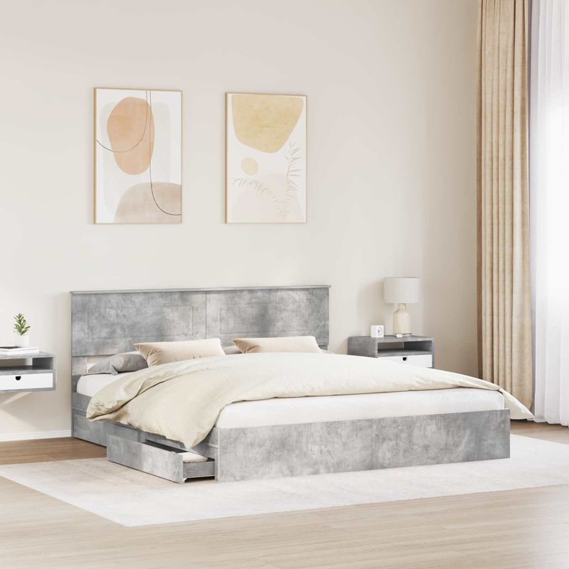 Casa si Gradina - Mobilier - Paturi si accesorii - Paturi - Pat cu storage Gri din beton 200 x 200 cm Lemn compozit - Infinity.ro