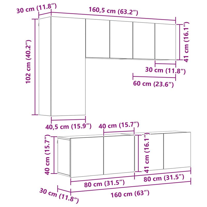 Casa si Gradina - Mobilier - Comode si corpuri - Comode - Unitate TV de Perete 5 pcs Stejar Artizanal Lemn compozit - Infinity.ro
