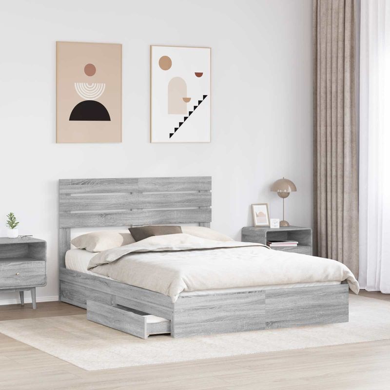 Casa si Gradina - Mobilier - Paturi si accesorii - Paturi - Pat cu storage cu sertar Gri Sonoma 160 x 200 cm Lemn compozit - Infinity.ro