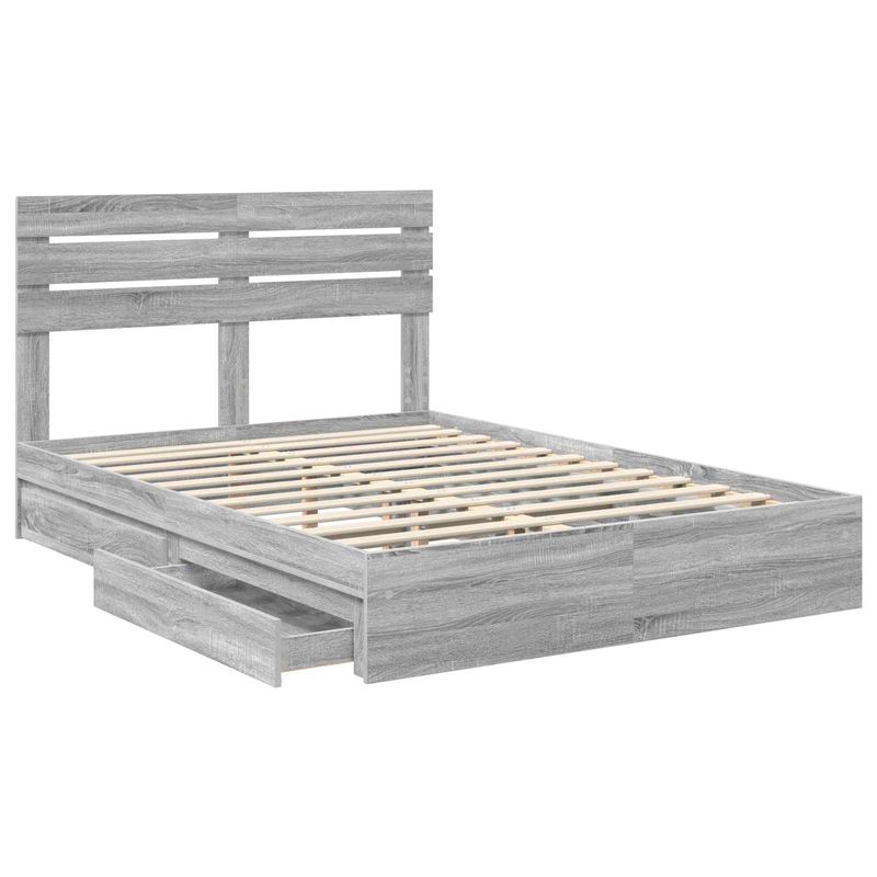 Casa si Gradina - Mobilier - Paturi si accesorii - Paturi - Pat cu storage cu sertar Gri Sonoma 160 x 200 cm Lemn compozit - Infinity.ro