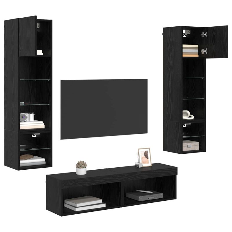 Casa si Gradina - Mobilier - Comode si corpuri - Comode - Unitate TV de Perete Pe perete 6 pcs Stejar Negru Lemn compozit - Infinity.ro