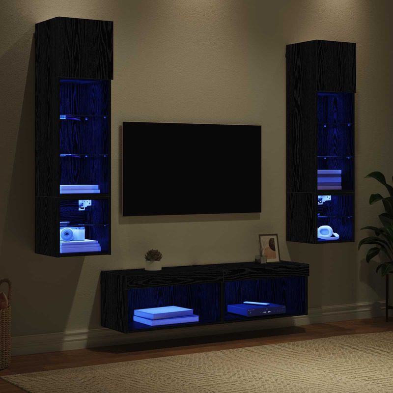 Casa si Gradina - Mobilier - Comode si corpuri - Comode - Unitate TV de Perete Pe perete 6 pcs Stejar Negru Lemn compozit - Infinity.ro