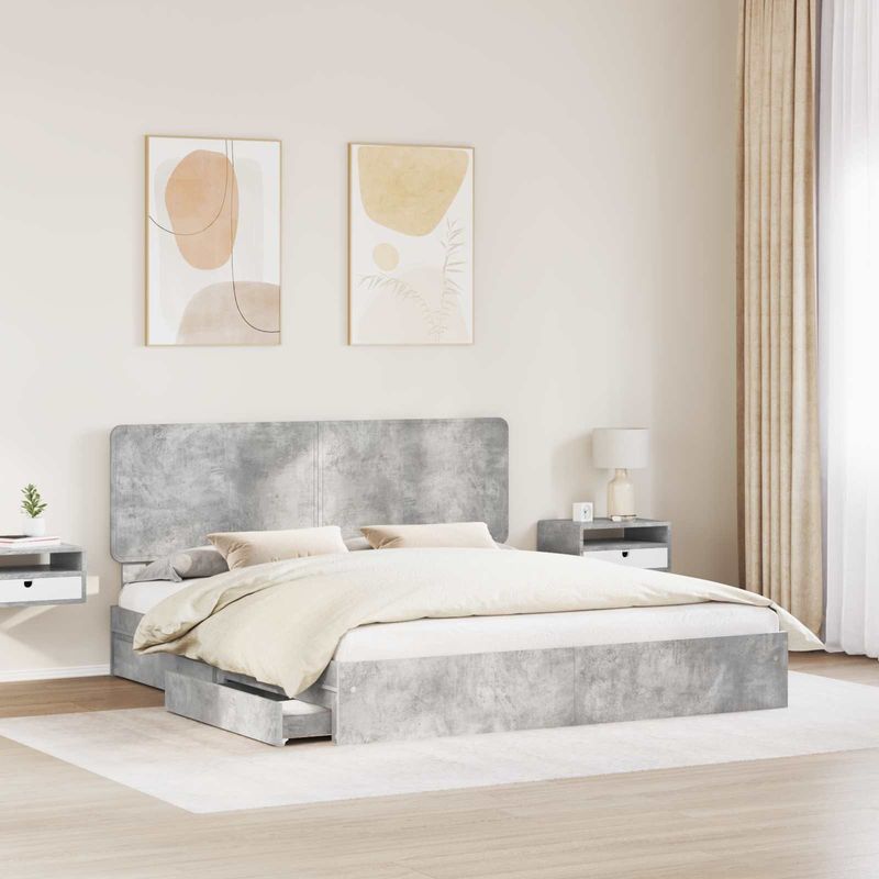 Casa si Gradina - Mobilier - Paturi si accesorii - Paturi - Pat cu storage Gri din beton 180 x 200 cm Lemn compozit - Infinity.ro