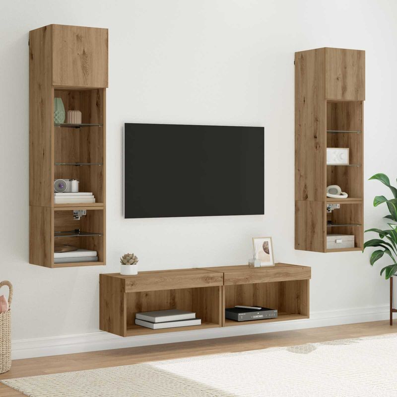 Casa si Gradina - Mobilier - Comode si corpuri - Comode - Unitate TV de Perete 6 pcs Stejar Artizanal Lemn compozit - Infinity.ro