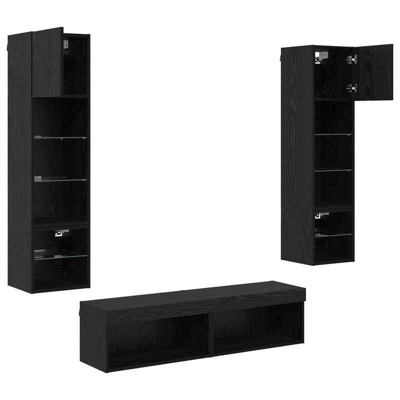 Casa si Gradina - Mobilier - Comode si corpuri - Comode - Unitate TV de Perete Pe perete 6 pcs Stejar Negru Lemn compozit - Infinity.ro