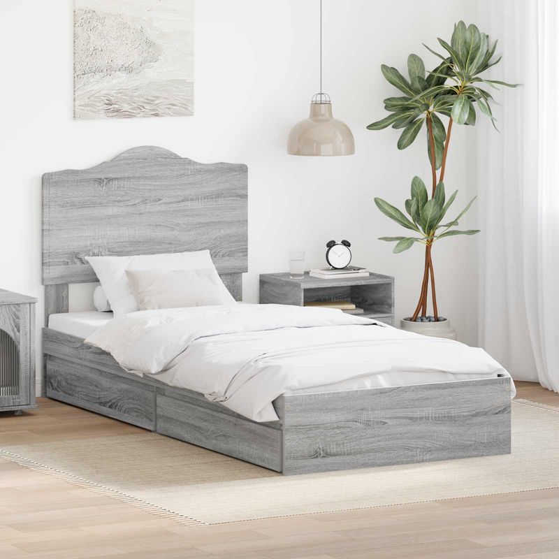 Casa si Gradina - Mobilier - Paturi si accesorii - Paturi - Pat cu storage cu sertar Gri Sonoma 75 x 190 cm Lemn compozit - Infinity.ro