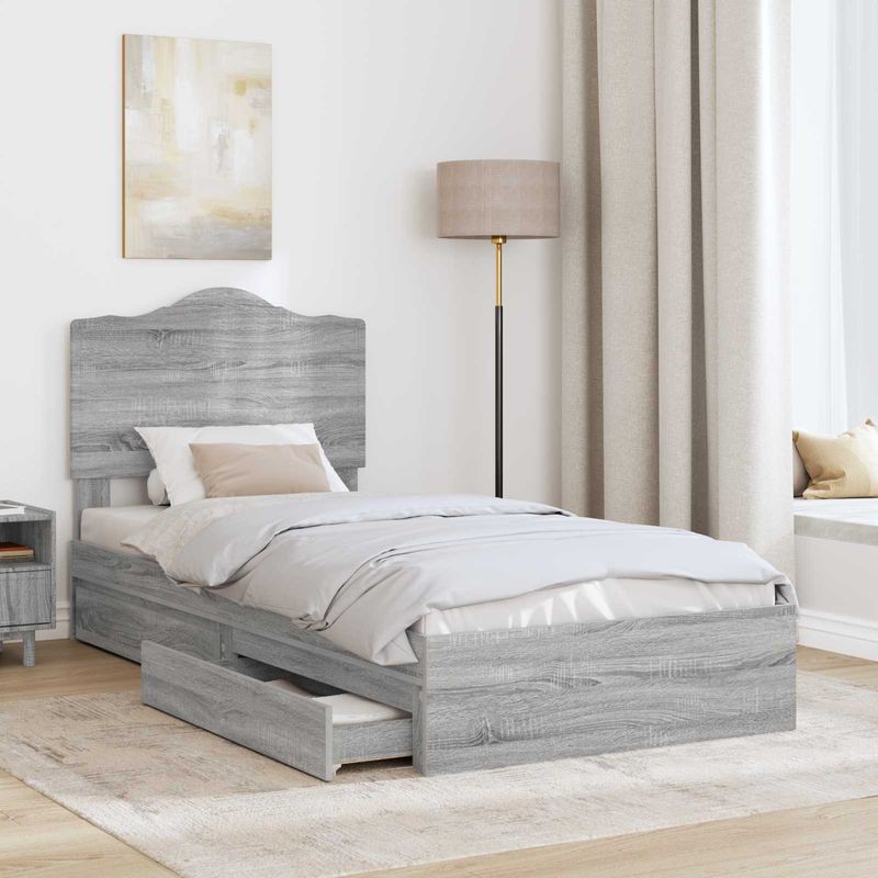 Casa si Gradina - Mobilier - Paturi si accesorii - Paturi - Pat cu storage cu sertar Gri Sonoma 75 x 190 cm Lemn compozit - Infinity.ro