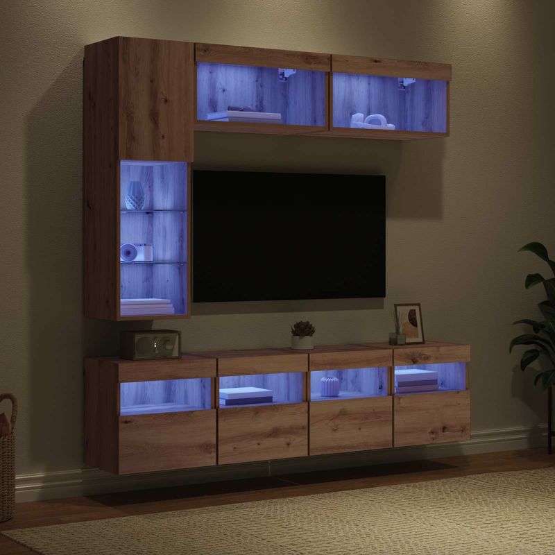 Casa si Gradina - Mobilier - Comode si corpuri - Comode - Cabinet TV Pe perete 7 pcs Stejar Artizanal Lemn compozit - Infinity.ro