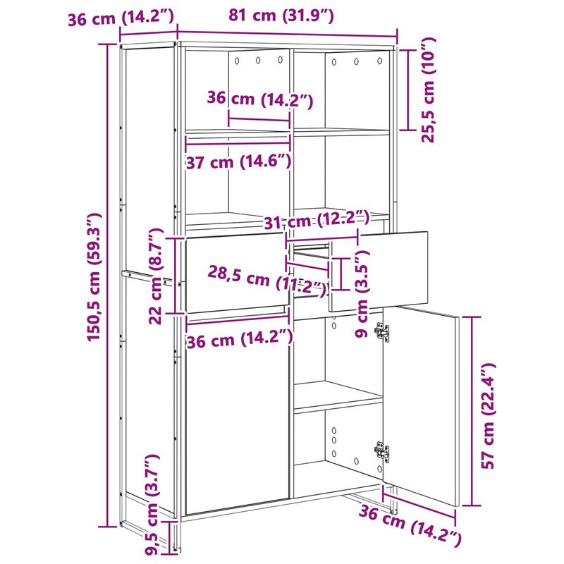 Casa si Gradina - Mobilier - Comode si corpuri - Corpuri bucatarie - Bufet 2 pcs Stejar artizanal 81 x 36 x 150.5 cm Lemn compozit - Infinity.ro