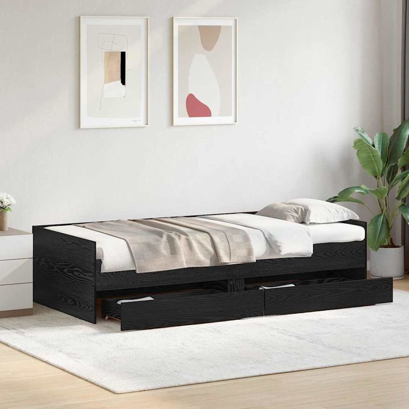 Casa si Gradina - Mobilier - Paturi si accesorii - Paturi - Cadru de pat Stejar Negru 100 x 200 cm Lemn de pin masiv - Infinity.ro