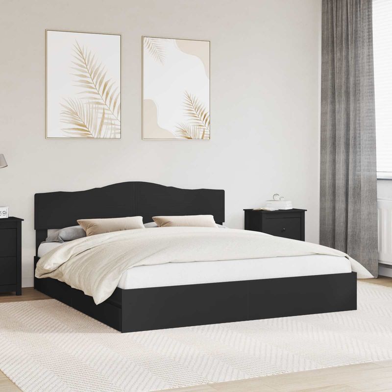 Casa si Gradina - Mobilier - Paturi si accesorii - Paturi - Pat cu storage cu headboard Negru 180 x 200 cm Lemn compozit - Infinity.ro