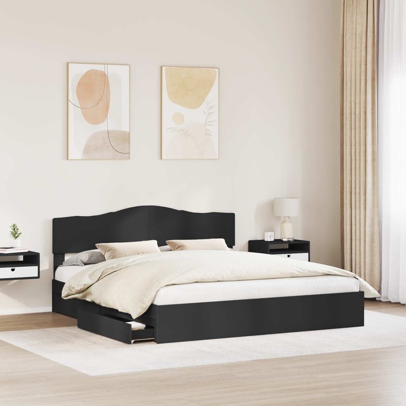 Casa si Gradina - Mobilier - Paturi si accesorii - Paturi - Pat cu storage cu headboard Negru 180 x 200 cm Lemn compozit - Infinity.ro