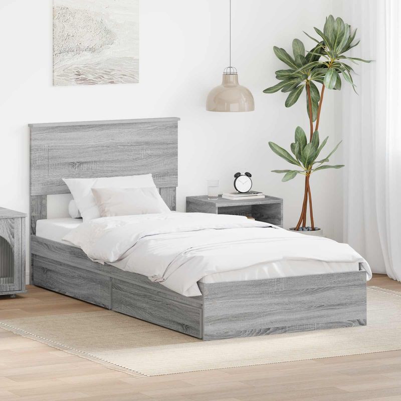 Casa si Gradina - Mobilier - Paturi si accesorii - Paturi - Pat cu storage cu sertar Gri Sonoma 75 x 190 cm Lemn compozit - Infinity.ro