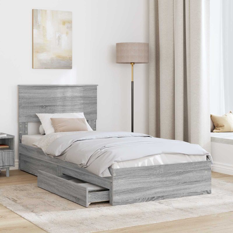 Casa si Gradina - Mobilier - Paturi si accesorii - Paturi - Pat cu storage cu sertar Gri Sonoma 75 x 190 cm Lemn compozit - Infinity.ro