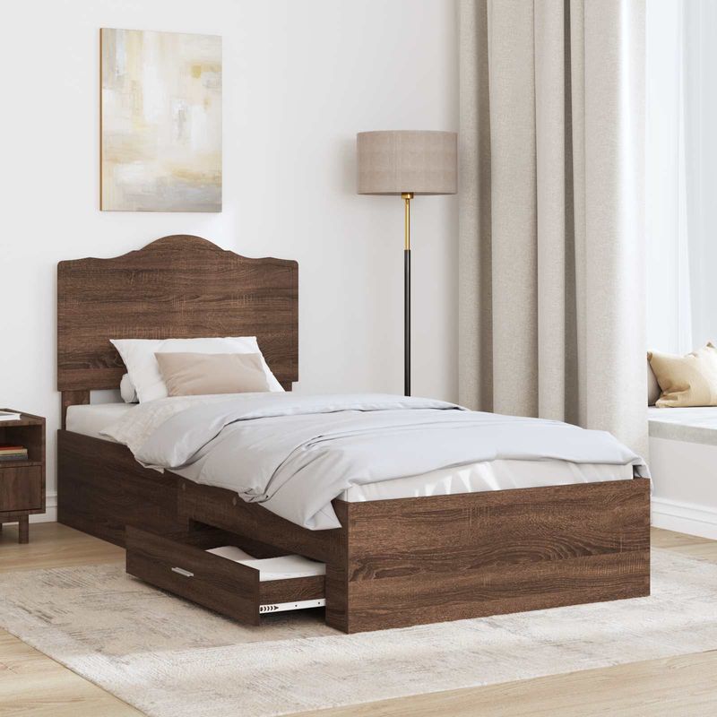 Casa si Gradina - Mobilier - Paturi si accesorii - Paturi - Cadru de pat cu sertar Stejar inchis 100 x 200 cm Lemn compozit - Infinity.ro