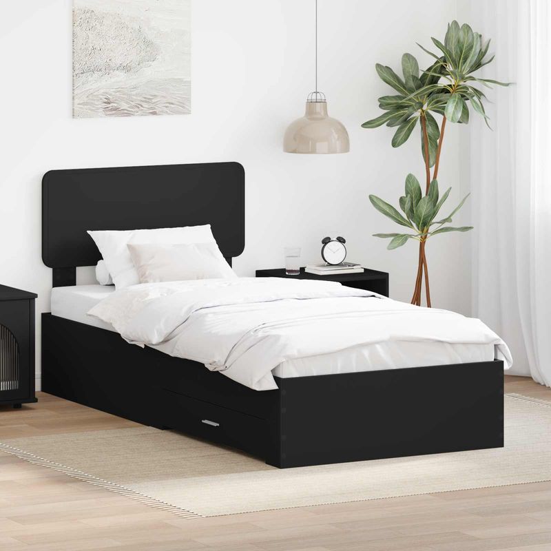 Casa si Gradina - Mobilier - Paturi si accesorii - Paturi - Cadru de pat cu headboard Negru 75 x 190 cm Lemn compozit - Infinity.ro