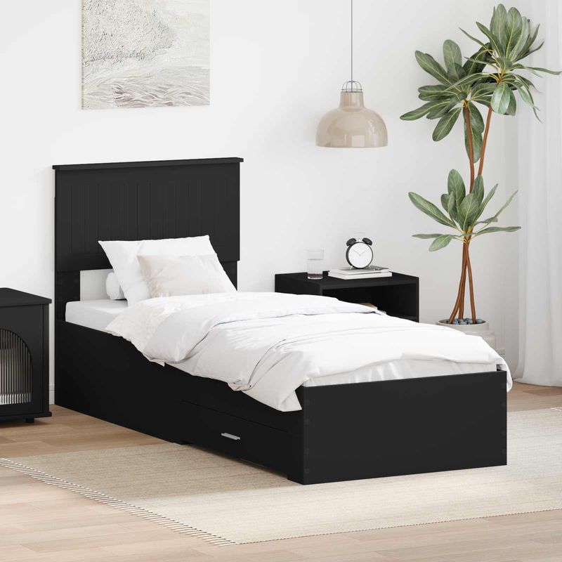Casa si Gradina - Mobilier - Paturi si accesorii - Paturi - Cadru de pat Negru si argintiu 75 x 190 cm Lemn compozit - Infinity.ro