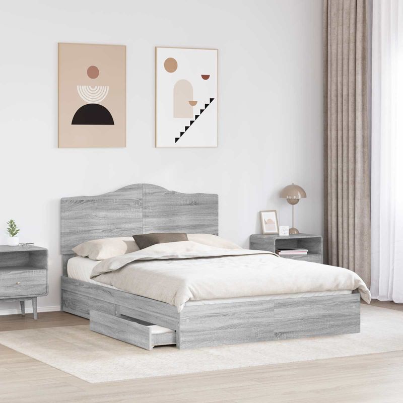 Casa si Gradina - Mobilier - Paturi si accesorii - Paturi - Pat cu storage cu sertar Gri Sonoma 150 x 200 cm Lemn compozit - Infinity.ro
