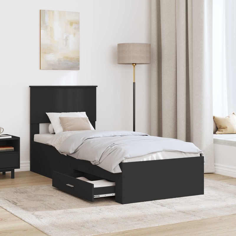 Casa si Gradina - Mobilier - Paturi si accesorii - Paturi - Cadru de pat Negru si argintiu 75 x 190 cm Lemn compozit - Infinity.ro