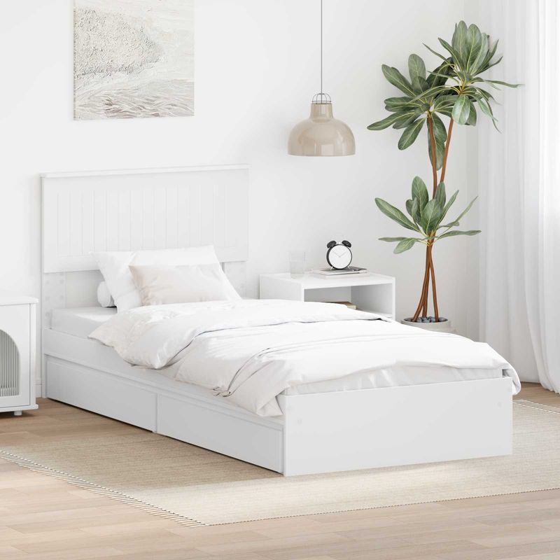 Casa si Gradina - Mobilier - Paturi si accesorii - Paturi - Pat cu storage cu headboard Alb 90 x 200 cm Lemn compozit - Infinity.ro