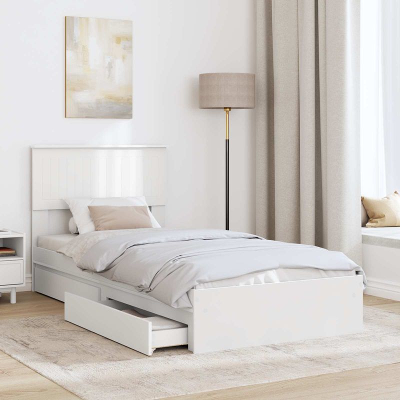 Casa si Gradina - Mobilier - Paturi si accesorii - Paturi - Pat cu storage cu headboard Alb 90 x 200 cm Lemn compozit - Infinity.ro