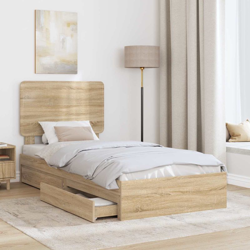 Casa si Gradina - Mobilier - Paturi si accesorii - Paturi - Pat cu storage Stejar Sonoma 100 x 200 cm Lemn compozit - Infinity.ro