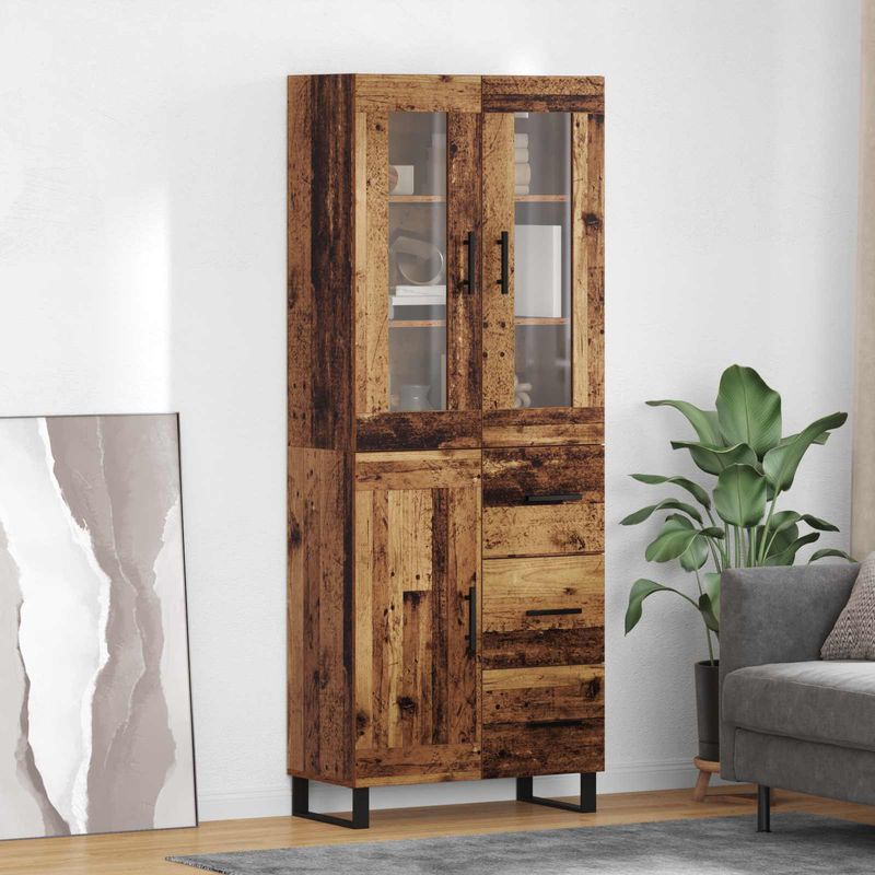 Casa si Gradina - Mobilier - Comode si corpuri - Comode - Bufet cu sertar 2 pcs Lemn Vechi Lemn Stratificat si Sticla - Infinity.ro