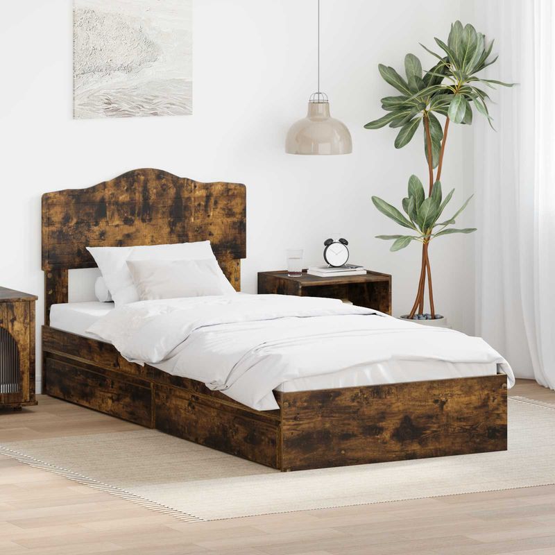 Casa si Gradina - Mobilier - Paturi si accesorii - Paturi - Pat cu storage Stejar fumuriu 100 x 200 cm Lemn compozit - Infinity.ro
