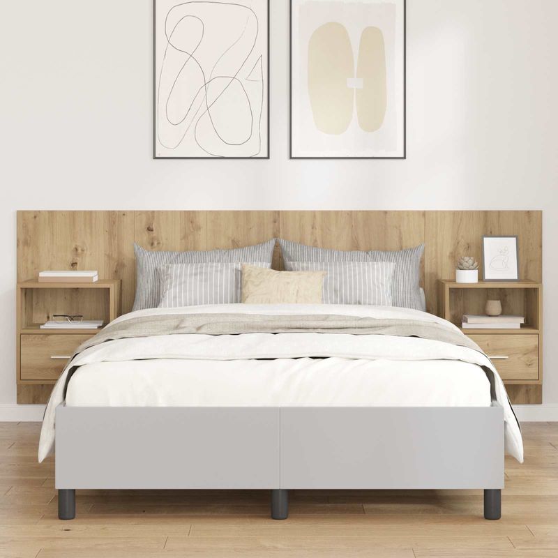 Casa si Gradina - Mobilier - Paturi si accesorii - Accesorii paturi - Tablie de pat cu LED, gri deschis, 90x5x118/128 cm, textil - Infinity.ro
