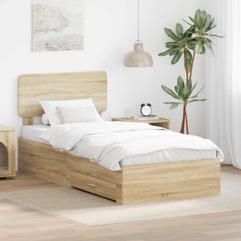 Casa si Gradina - Mobilier - Paturi si accesorii - Paturi - Cadru de pat cu sertar Stejar Sonoma 75 x 190 cm Lemn compozit - Infinity.ro