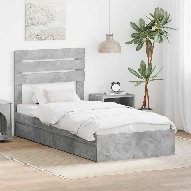 Casa si Gradina - Mobilier - Paturi si accesorii - Paturi - Pat cu storage Gri din beton 75 x 190 cm Lemn compozit - Infinity.ro