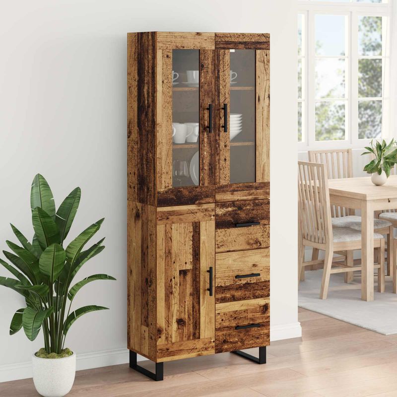 Casa si Gradina - Mobilier - Comode si corpuri - Comode - Bufet cu sertar 2 pcs Lemn Vechi Lemn Stratificat si Sticla - Infinity.ro