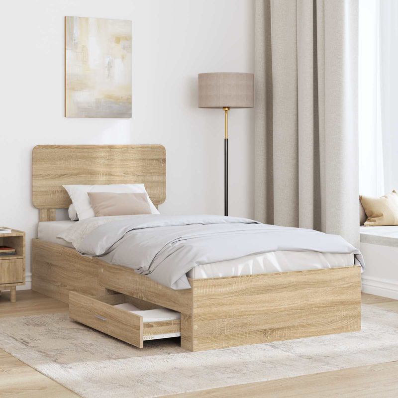 Casa si Gradina - Mobilier - Paturi si accesorii - Paturi - Cadru de pat cu sertar Stejar Sonoma 75 x 190 cm Lemn compozit - Infinity.ro
