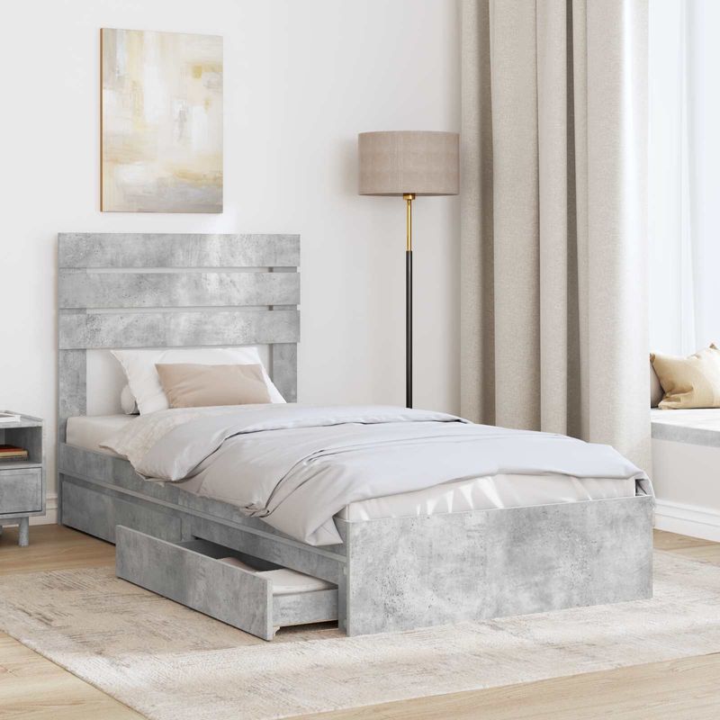 Casa si Gradina - Mobilier - Paturi si accesorii - Paturi - Pat cu storage Gri din beton 75 x 190 cm Lemn compozit - Infinity.ro