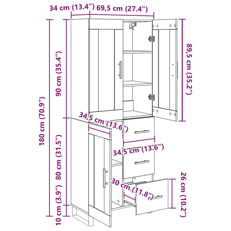 Casa si Gradina - Mobilier - Comode si corpuri - Comode - Bufet cu sertar 2 pcs Lemn Vechi Lemn Stratificat si Sticla - Infinity.ro