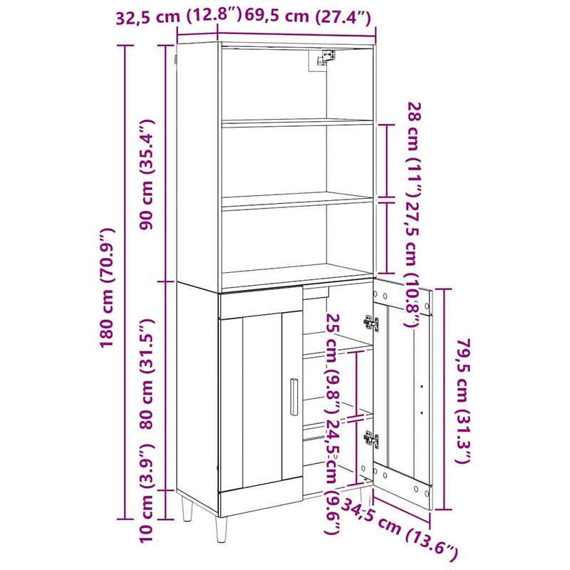 Casa si Gradina - Mobilier - Comode si corpuri - Corpuri bucatarie - Bufet Lemn Vechi 69,5 x 32,5 x 180 cm Lemn compozit - Infinity.ro