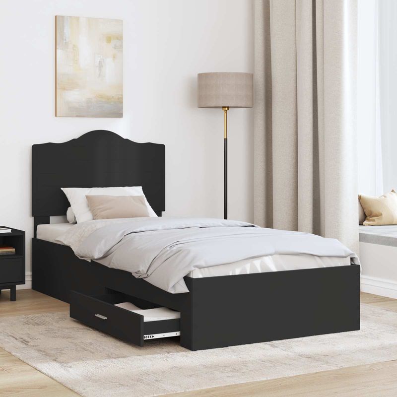 Casa si Gradina - Mobilier - Paturi si accesorii - Paturi - Cadru de pat cu headboard Negru 100 x 200 cm Lemn compozit - Infinity.ro
