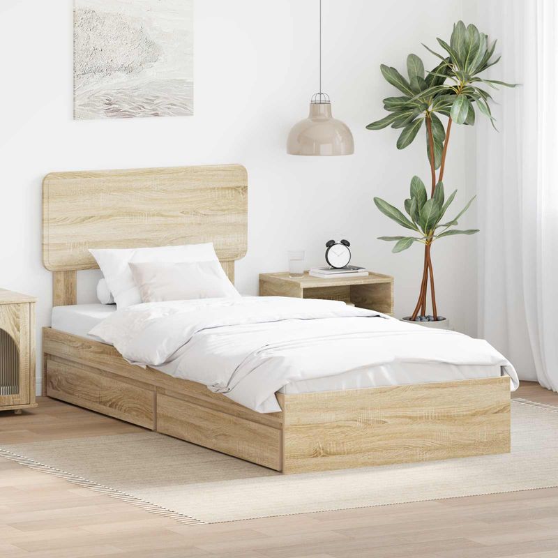 Casa si Gradina - Mobilier - Paturi si accesorii - Paturi - Pat cu storage Stejar Sonoma 90 x 200 cm Lemn compozit - Infinity.ro