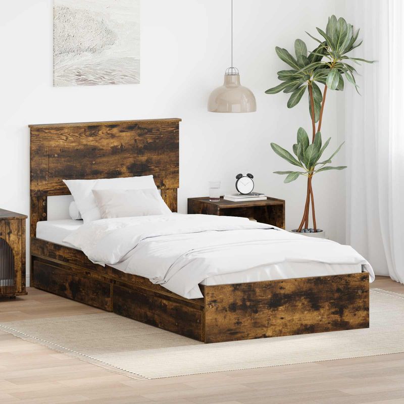 Casa si Gradina - Mobilier - Paturi si accesorii - Paturi - Pat cu storage Stejar fumuriu 90 x 190 cm Lemn compozit - Infinity.ro