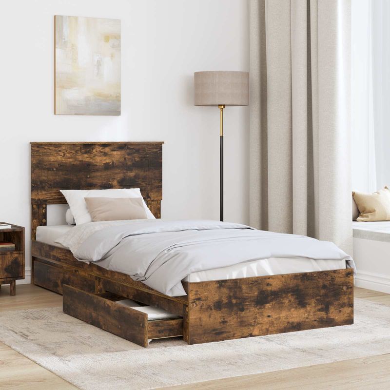 Casa si Gradina - Mobilier - Paturi si accesorii - Paturi - Pat cu storage Stejar fumuriu 90 x 190 cm Lemn compozit - Infinity.ro